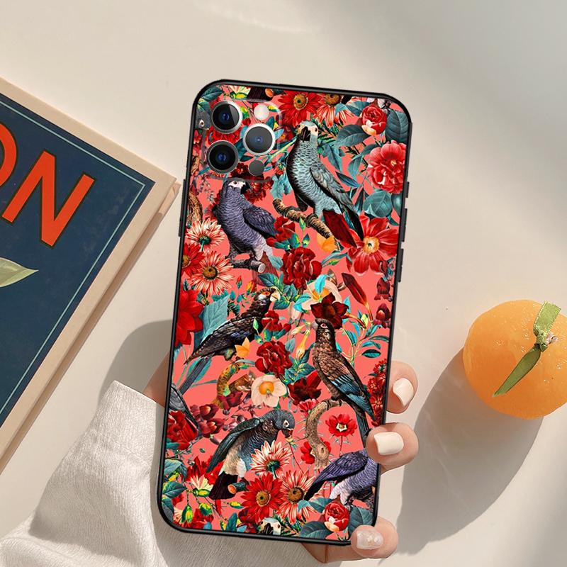 Garden Birds Vintage Tropical FLORAL Cover Case For iPhone 16 15 14 13 12 11 Pro Max XS XR X 12 13 Mini 16 15 Plus Fundas