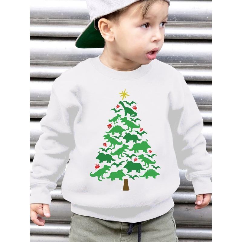 European Size‘CHRISTMAS' Unisexs' Autumn And Winter Fashion Fleece Round Neck Pullover Sweatshirt Featuring a 'Christmas Tree Made of Dinosaurs' Print