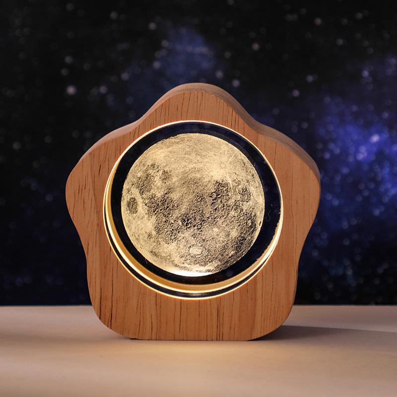 Crystal Desktop Luminous Ornaments Wooden Frame USB Night Light Gift