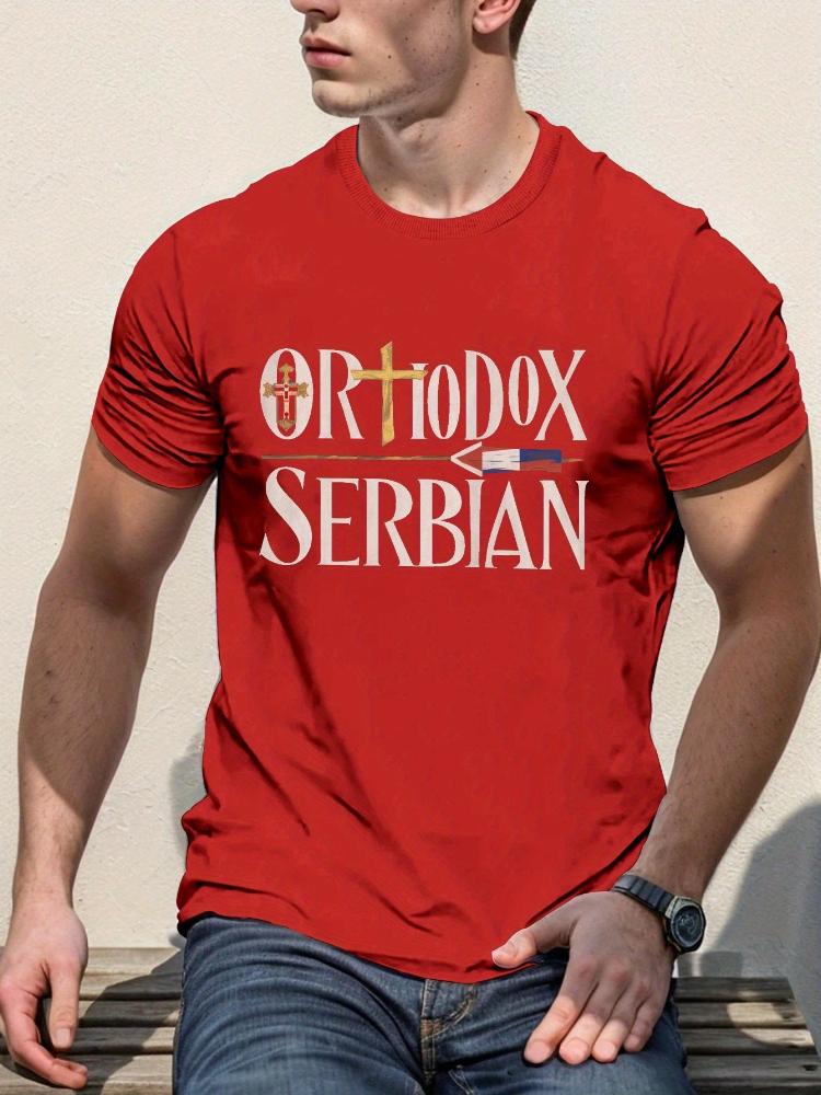 Orthodox Serbian Cross  Flag Design 100 cotton summer casual shortsleeved mens printed Tshirt