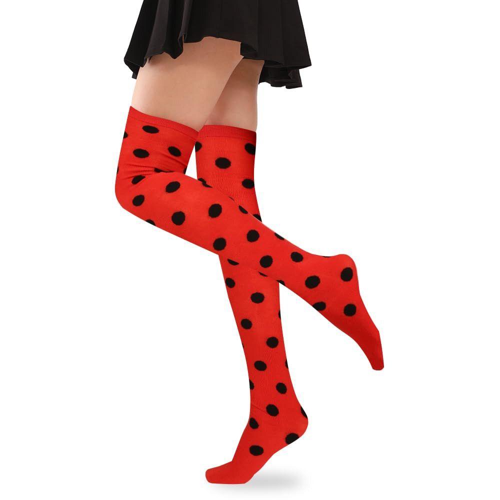 Ladybug Thigh High Stockings 80s 90s Long Boot Stockings  for Masquerade Cosplay Performance Party