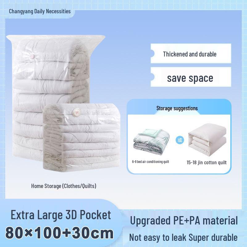 Transparent Blue Edged Travel Vacuum Compression Bag for Clothes - Moisture-Proof & Thickened