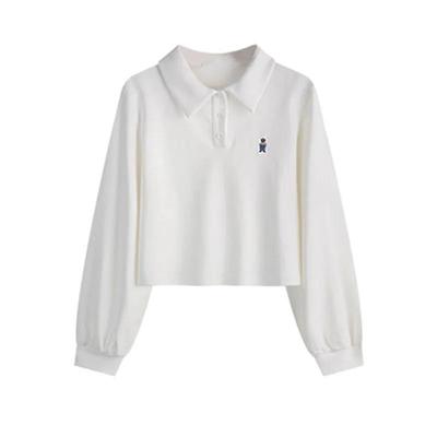 Polo Collar Sweatshirt Women's Loose Korean Style Ins College Style Versatile High Waist Short Top
