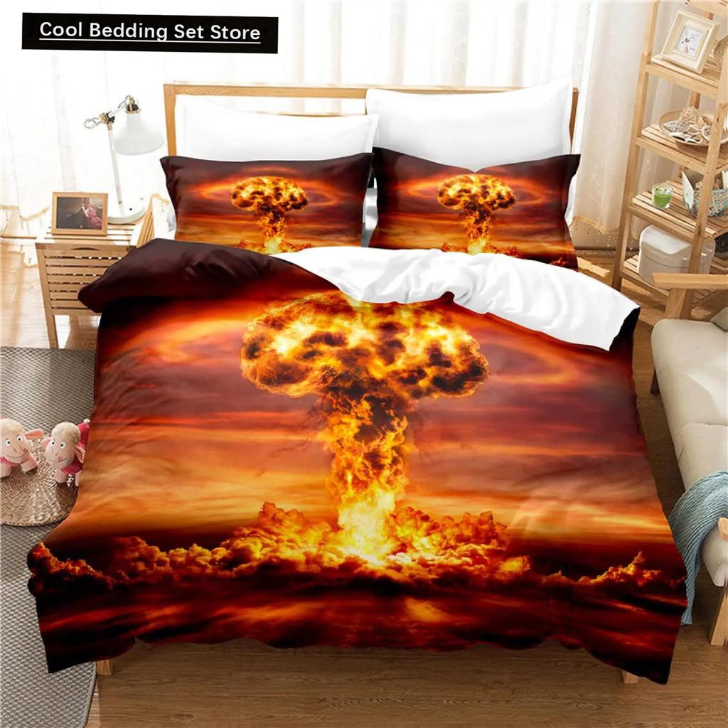 Comforter Volcano King Queen Eruption Lava Bedding Set For Kids Teens Adults Natural Disaster Molten Polyester