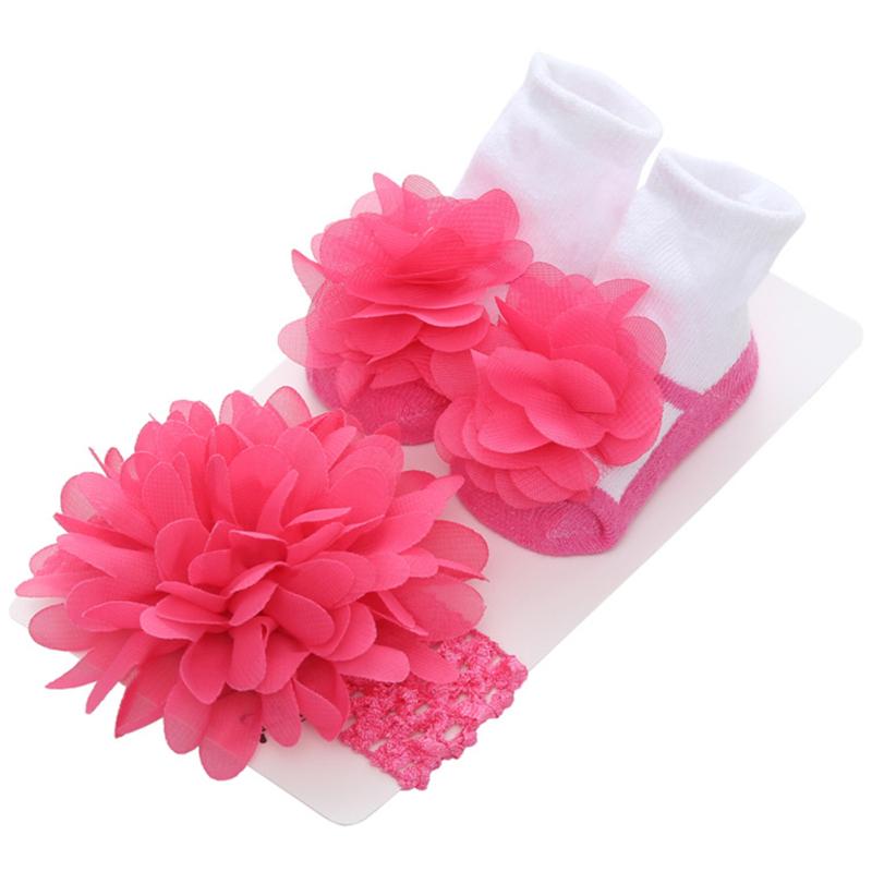 Infant Sweat-absorbent Socks+Flower Headband Sets Princess Baby Girl Baby Shower Gifts