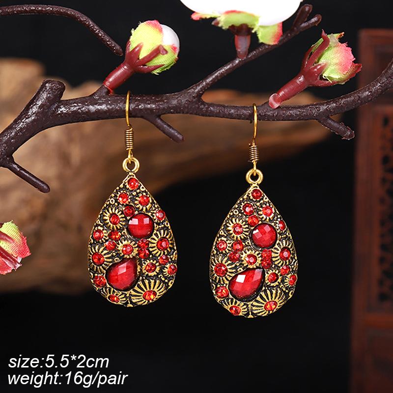 

Ethnic Vintage Red Temperament Long Dangle Earrings for Women Flower Peacock and Water Drop Design Wedding Party Jewelry