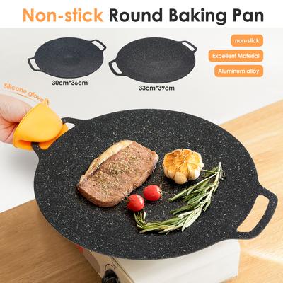 BBQ Grillpfanne 11,8/13 Zoll Rundes BBQ Ofengeschirr Aluminiumlegierung Antihaftbeschichtung Koreanische BBQ Grillpfanne für Zuhause Küche Camping Reisen