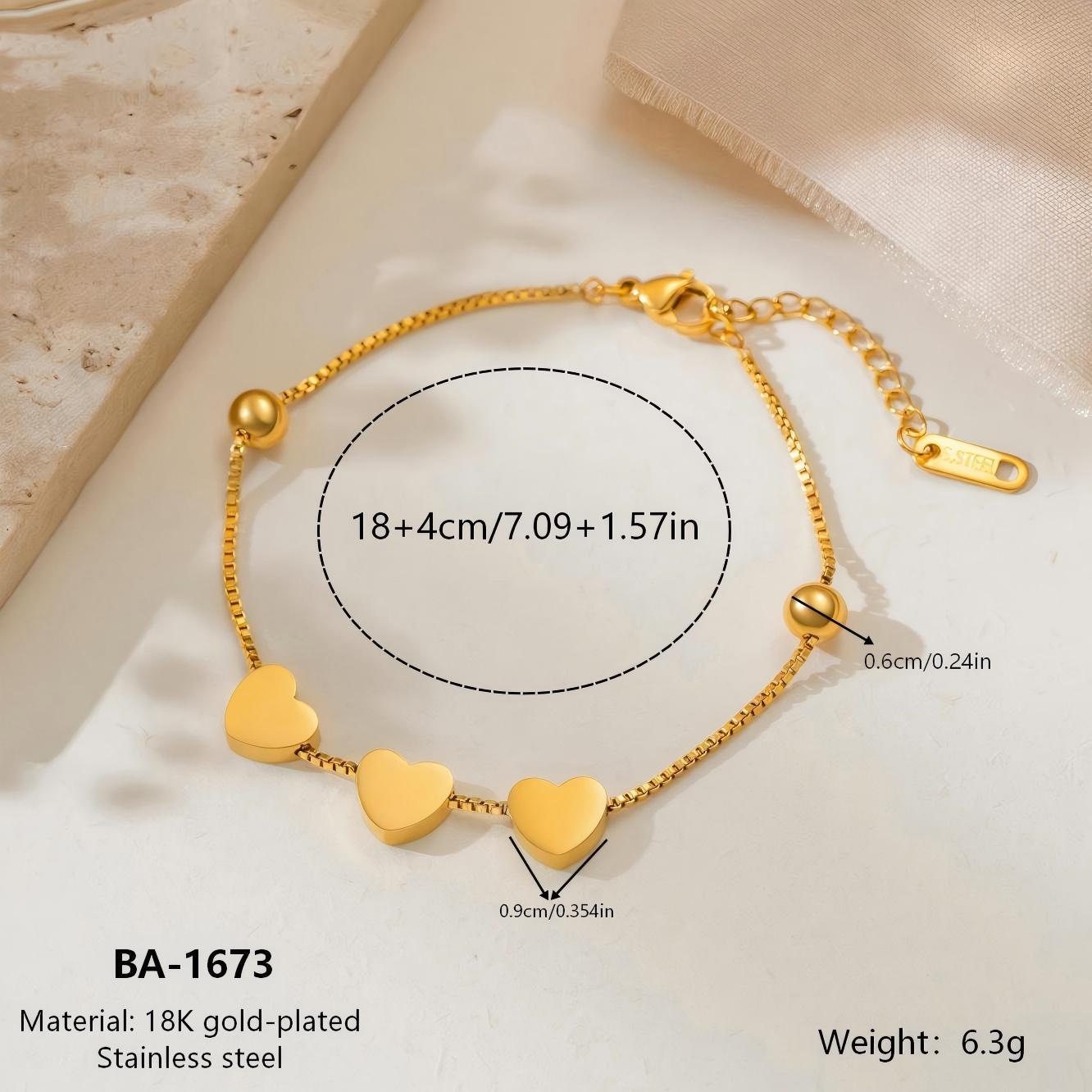 18K Gold Plated Heart Box Chain Bracelet – Simple, Versatile, Hypoallergenic, Non-fading. 18K Gold Plated