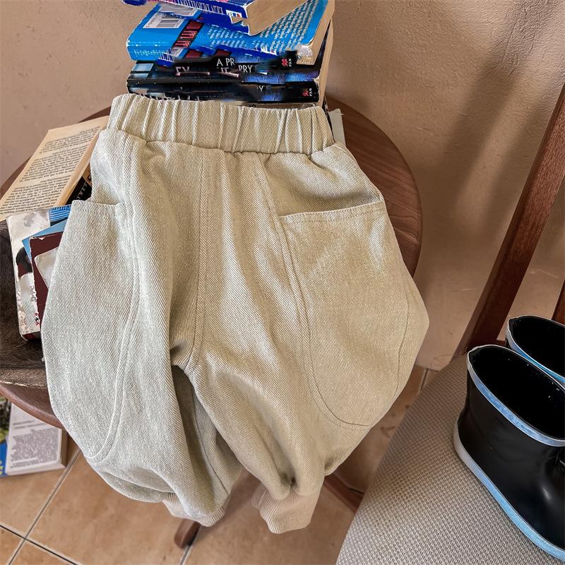 

Осенние хлопковые шаровары для девочек, однотонные детские свободные брюки, модные повседневные брюки для мальчиков, свободная детская одежда 80cm бежевый