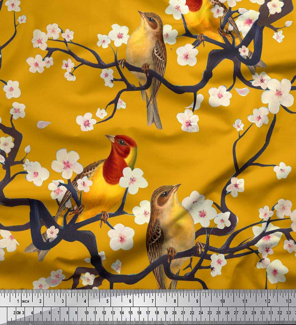 

Soimoi Brown Modal Satin Тканина Риба|Тканина з принтом птахів і яхт 1 ярд 42 дюйма 42 Inch Wide - Poly Georgette золотий