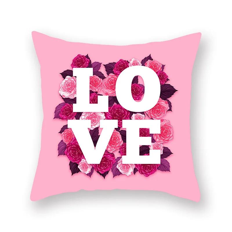 Cute Pink Red Heart Print Home Decor Pillow Sofa Cushion Cover Valentine's Day  Pillowcase