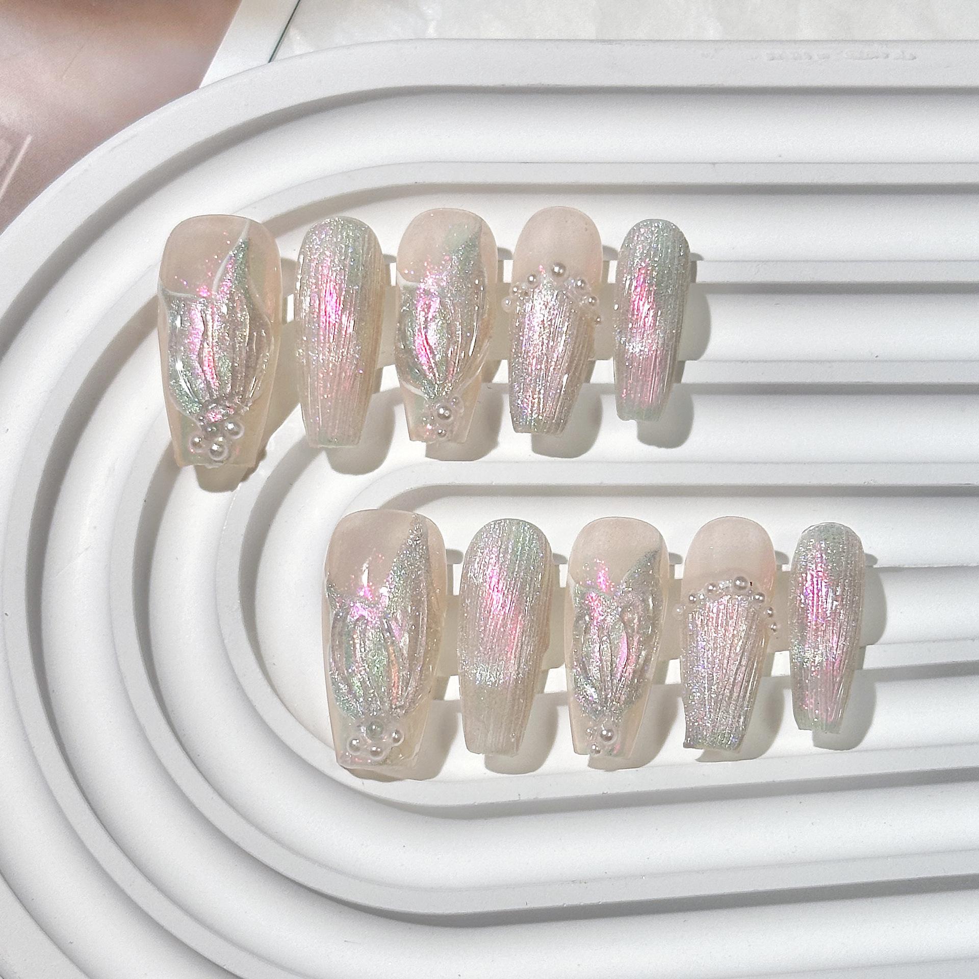 

Расписанные вручную накладные ногти «Хвост русалки» с эффектом «кошачий глаз» (Полностью ручная работа, Высококачественный)