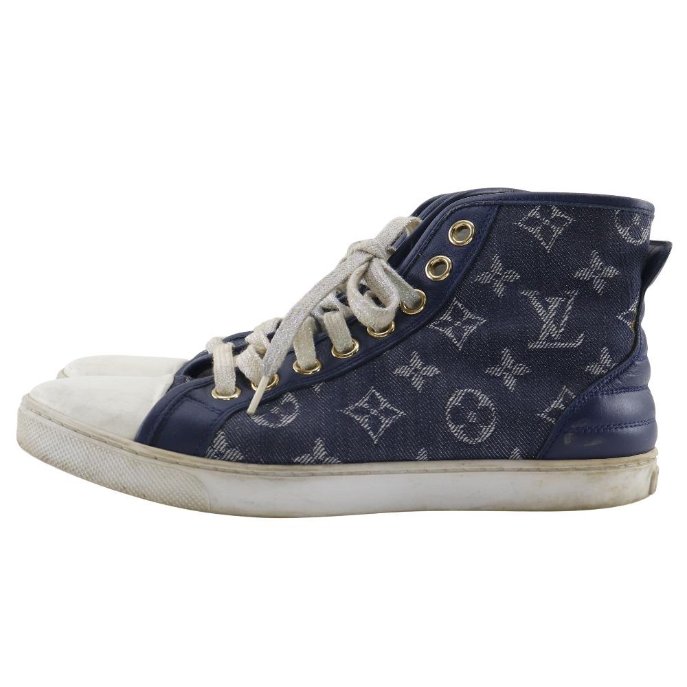 Louis Vuitton High Cut Sneakers Blue Monogram Denim Women Used