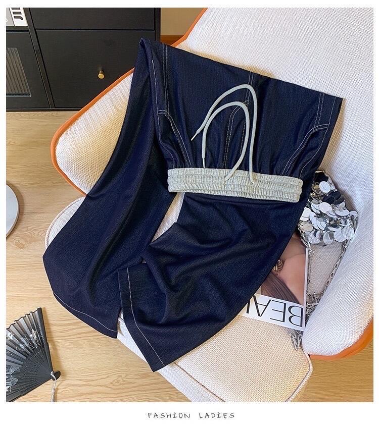 Plus Size Elastic Waist Wide-Leg High-Waisted Floor-Length Jeans for Women