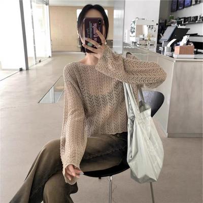 Summer Sexy Perspective Sunscreen Top Women's Design Sense Thin Versatile Long-sleeved Hollow Knitted Sweater Women