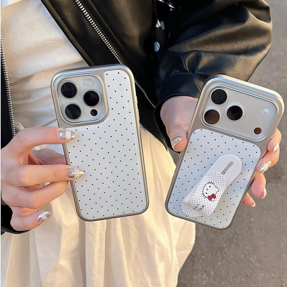 Electroplating Wave Point With KT Bracket Phone Case For iPhone 17 16 15 14 Pro Max Cover With Stand Shockproof Protective Cases