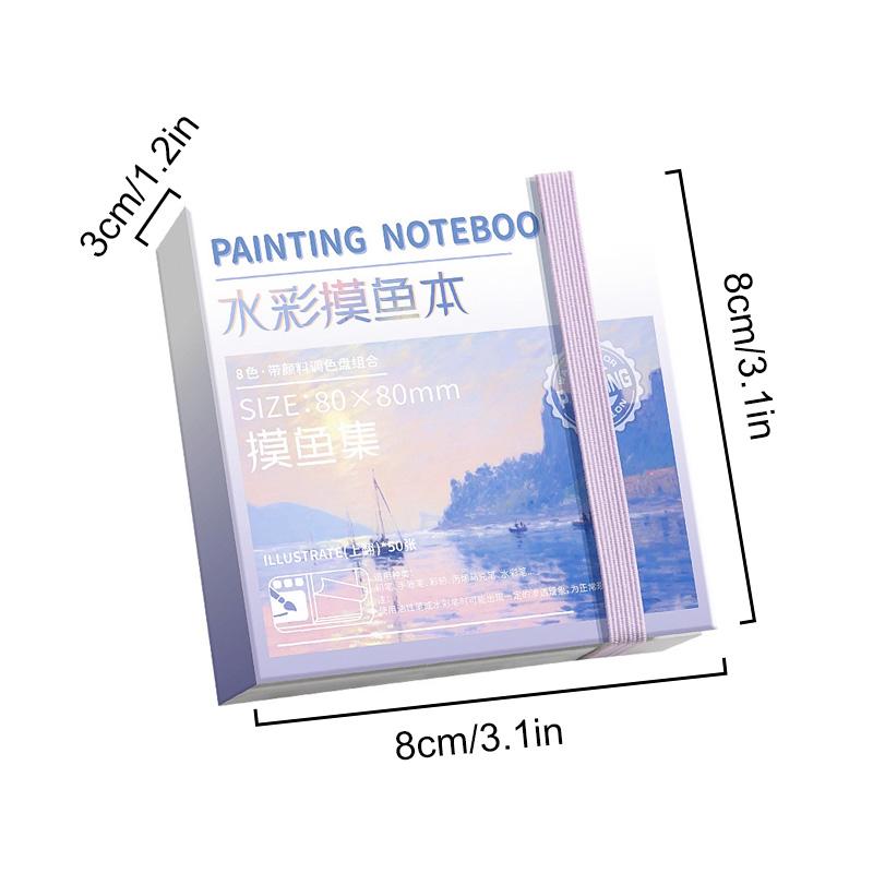 1Pc With Palettle Mini Painting Notebook Portable 50 Sheets School Sketching Creative Students Stationery Supply Watercolor