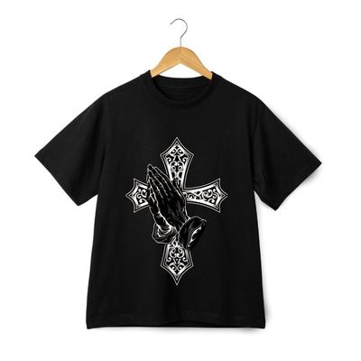 Gebetshände Kreuz Grafik T-Shirt - Religiöse Streetwear Unisex Glauben Tee