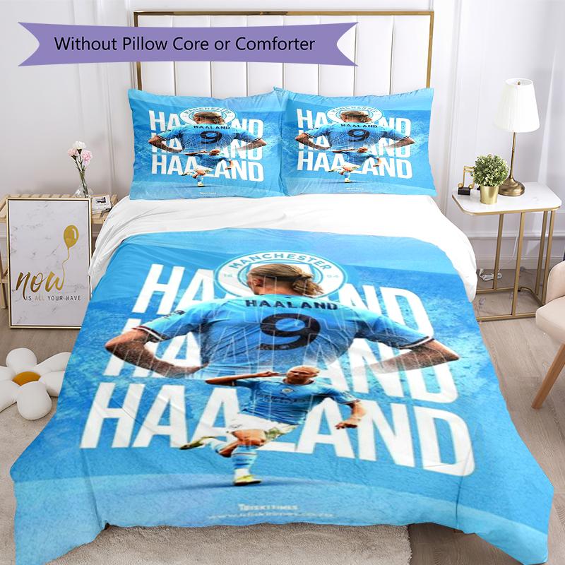 3pcs Manchester City Bedding Set Duvet Cover Closure Includes 1 Duvet Cover & 2 Pillowcases, Soft and Comfortable for All Seasons.