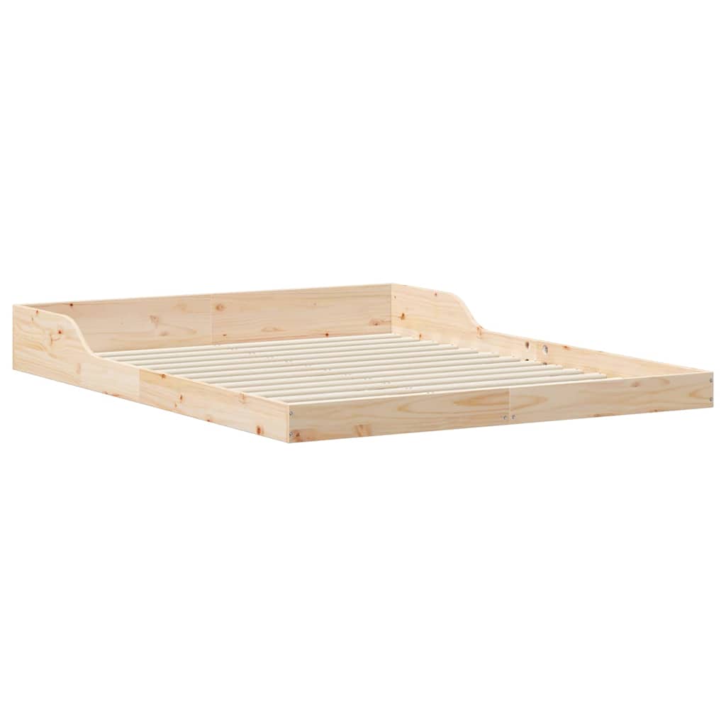 Brown Bed Frame 140 x 220 cm Solid Pine Wood