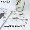 Frameless Ultra Light Myopia Glasses for Women's Retro Anti Blue Near Sight Eyeglasses Metal Frame Square Small Frame Eyewear