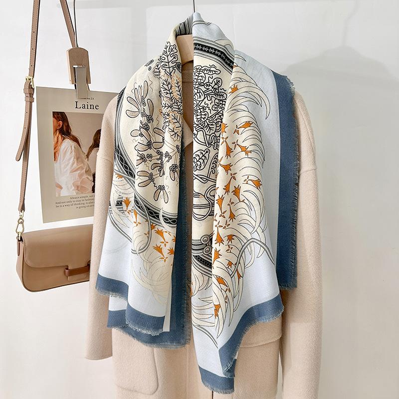 Retro elegant temperament thin air-conditioned room shawl women's trend printing outer scarf