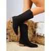 British Style Suede Pointed Toe Low-heeled Knight Boots for Winter 2025 New Plus-size Embroidered Sleeve Mid-leg Boots