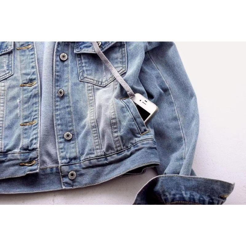 Krótka kurtka dżinsowa dla kobiet Krótka Jesień Zima Koreańska Z długim rękawem Wyszczuplająca Z kapturem Wszechstronna