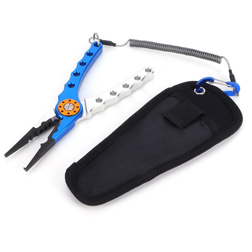 Fishing Lure Pliers Tongs Multifunction Aluminum Alloy Hook Remover Tool Equipment(Blue Silver )
