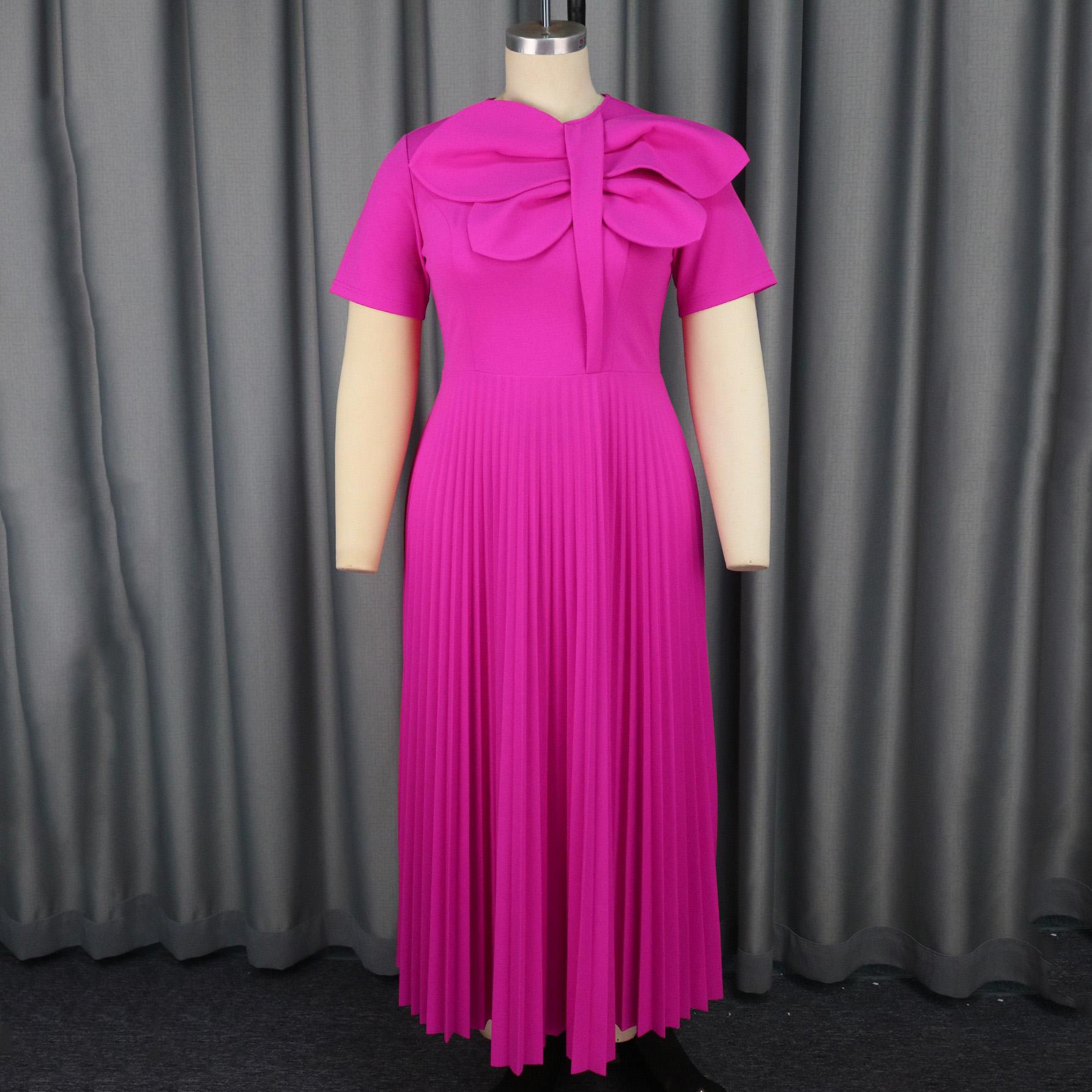 

Chic Long Dresses Women High Quality Short Sleeve Pleated Dress Plus Size Xxxl Luxury Party Dress S розы красного