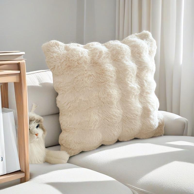 Nordic Modern Rabbit Plush Cushion Cover - Luxury Fur-like Texture, Square Sofa Cushion