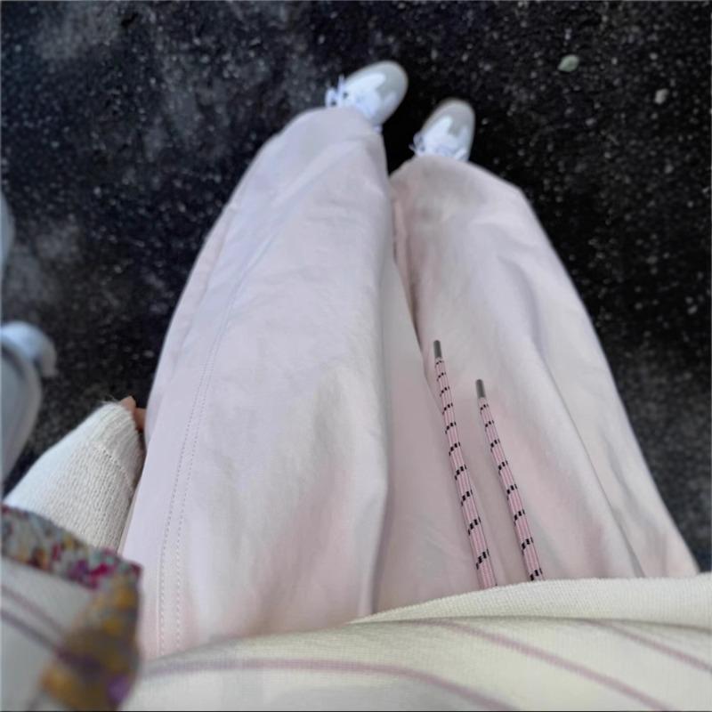 Retro version of pink lantern casual pants women's summer slim and thin high street design casual versatile pants