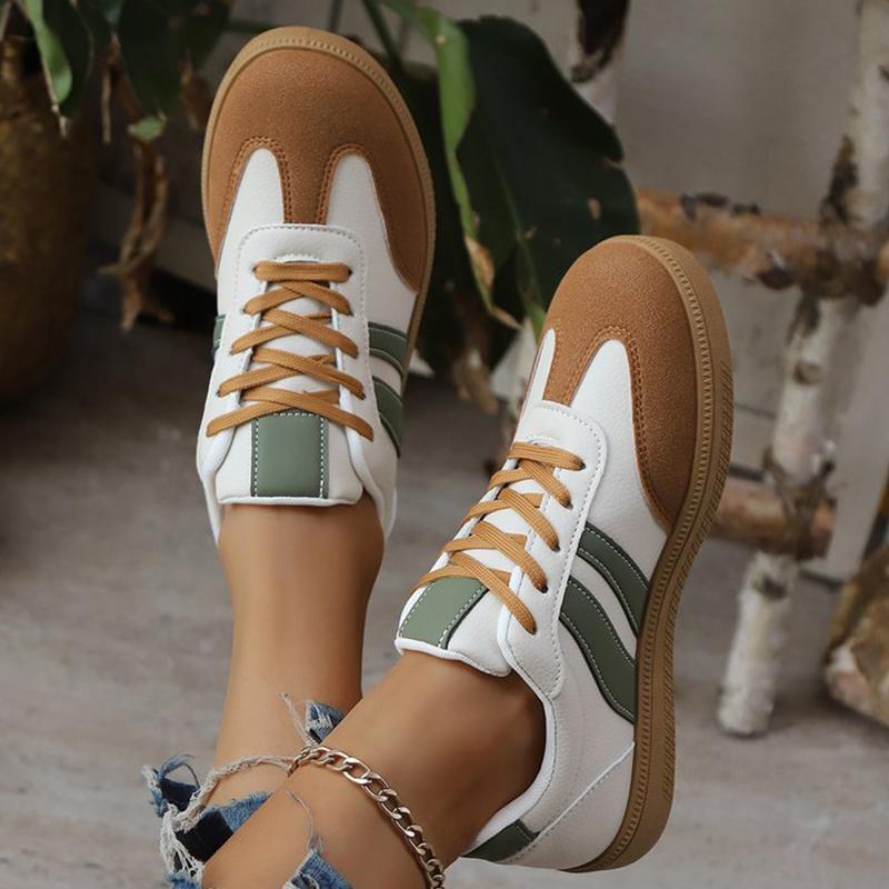 Fashion Concise Patchwork Sneakers Women Fashion Faux Pu Leather Striped Sports Shoes Woman Low Top Lace Up Vulcanize Shoes Female