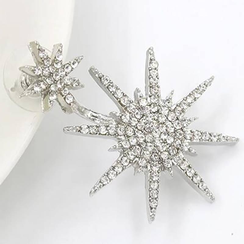 Stylish Korean Style Star Earrings Sparkling Silver Plated Studs For Women