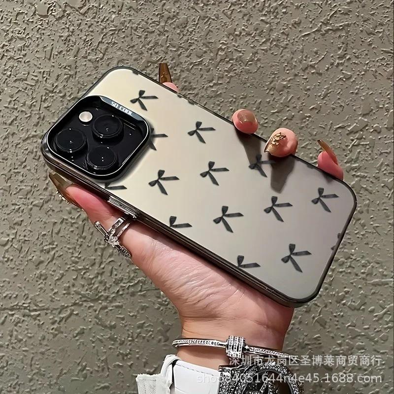Black Bow for Apple 15 Colored Silver iPhone14promax Creative 13/11 Matte 16 Protective Case 17