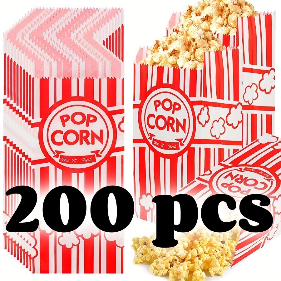 200pcs Popcorn Favor Bags Red Striped Candy Paper Bags Nougat Biscuit Bread Toast Bags For Movie Birthday Party Snacks Goods Bag