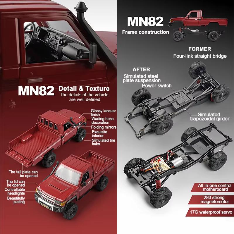 Nový MN82 1:12 Retro RC auta s LED světly Plnohodnotná simulace LC79 Professional 4WD pickup RC Truck Model Toys