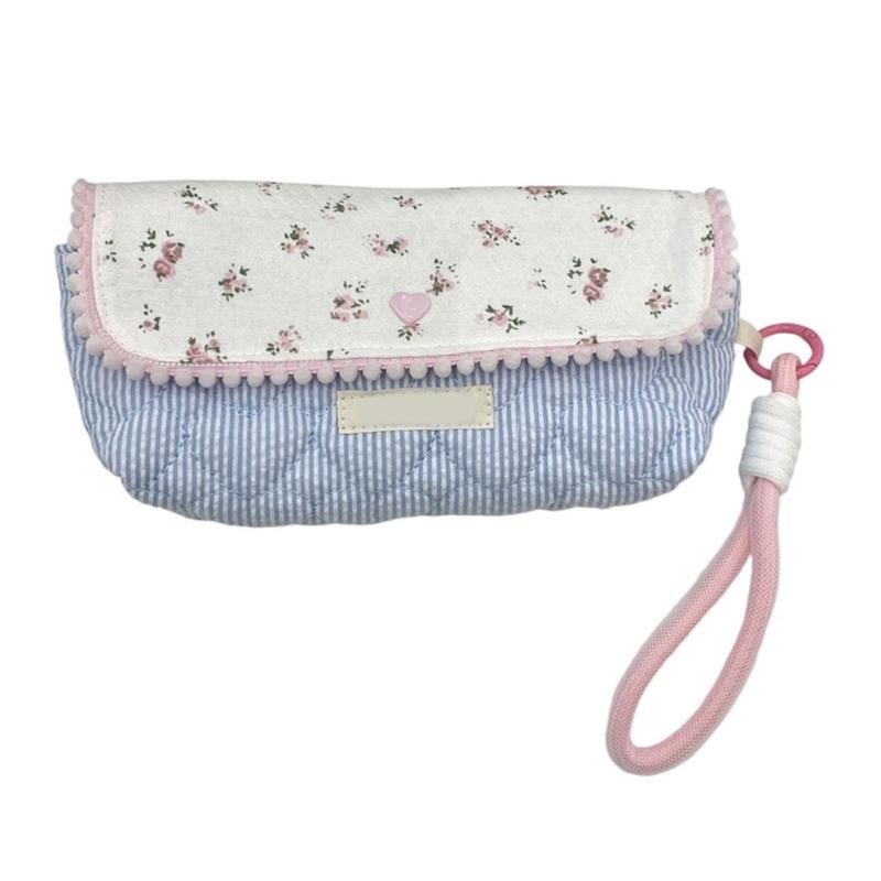 Flower Print Pen Bag with Lanyard Large Capacity Pencil Case Pen Organizers Pencil Pouches Travel Makeup Bag for Women