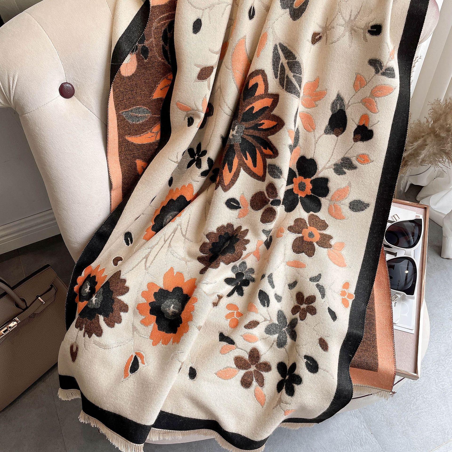 

Flower Jacquard Scarf Women S Autumn And Winter Imitation Cashmere Decoration Air Conditioner Shawl Short Beard Tassel Scarf Tassel Decoration 180-65cm