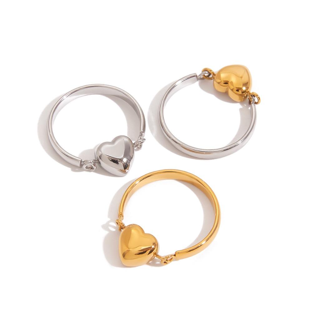 Fashion Creative Two Colors Stainless Steel Smooth Surface Heart-shaped Reversible Rings for Women Friend Simple Funny Jewelry