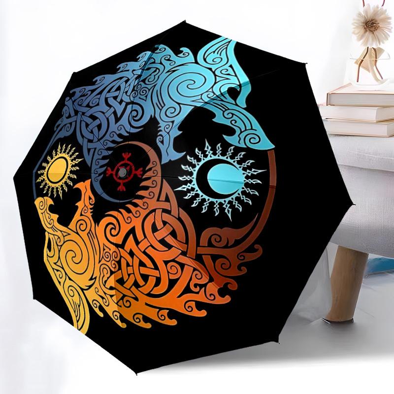 1pc Wolf Moon Automatic Open/Close Umbrella, Windproof, Folding Compact Umbrella with Lightweight Design for Women/Men035