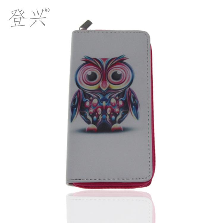 New owl PU long wallet, cartoon animal print wallet
