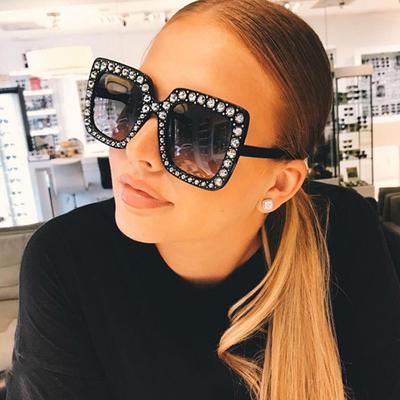 Crystal Oversized Sunglasses for Women Rhinestone Square Diamond Sun Glasses Retro Big Frame Sparkling Eyewear  New