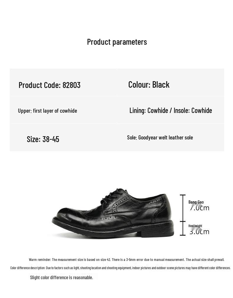 Exclusive Handmade Washed Leather Men's Retro Brogues