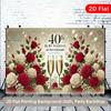 2D Flach Gedruckter 40. Jubiläum Hintergrund, Elegantes Rubinhochzeit Foto Banner mit Rosen & Blasen