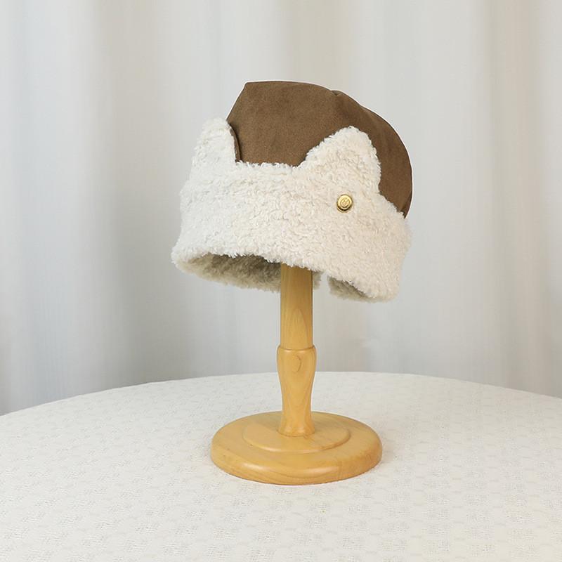 

Style Plush Cat Ear Beanie For Winter Warmth And Comfort For Girls коричневый