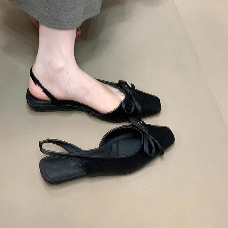 Satin wedged back strap women's shoes summer 2025 new square head bow wrinkled niche bag head sandals women
