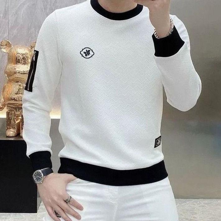 

Весна Осень Высококачественная Роскошная Мужская Футболка с Круглым Вырезом Мужская Одежда TrendSlim Длинные Рукава Жаккардовые Пуловеры Топы для Мужчин XL белый