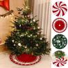Red Swirl Design Christmas Tree Skirt Polyester Fabric Flowers Pattern Xmas Tree Mat Material Round Shape Round Tree Rug
