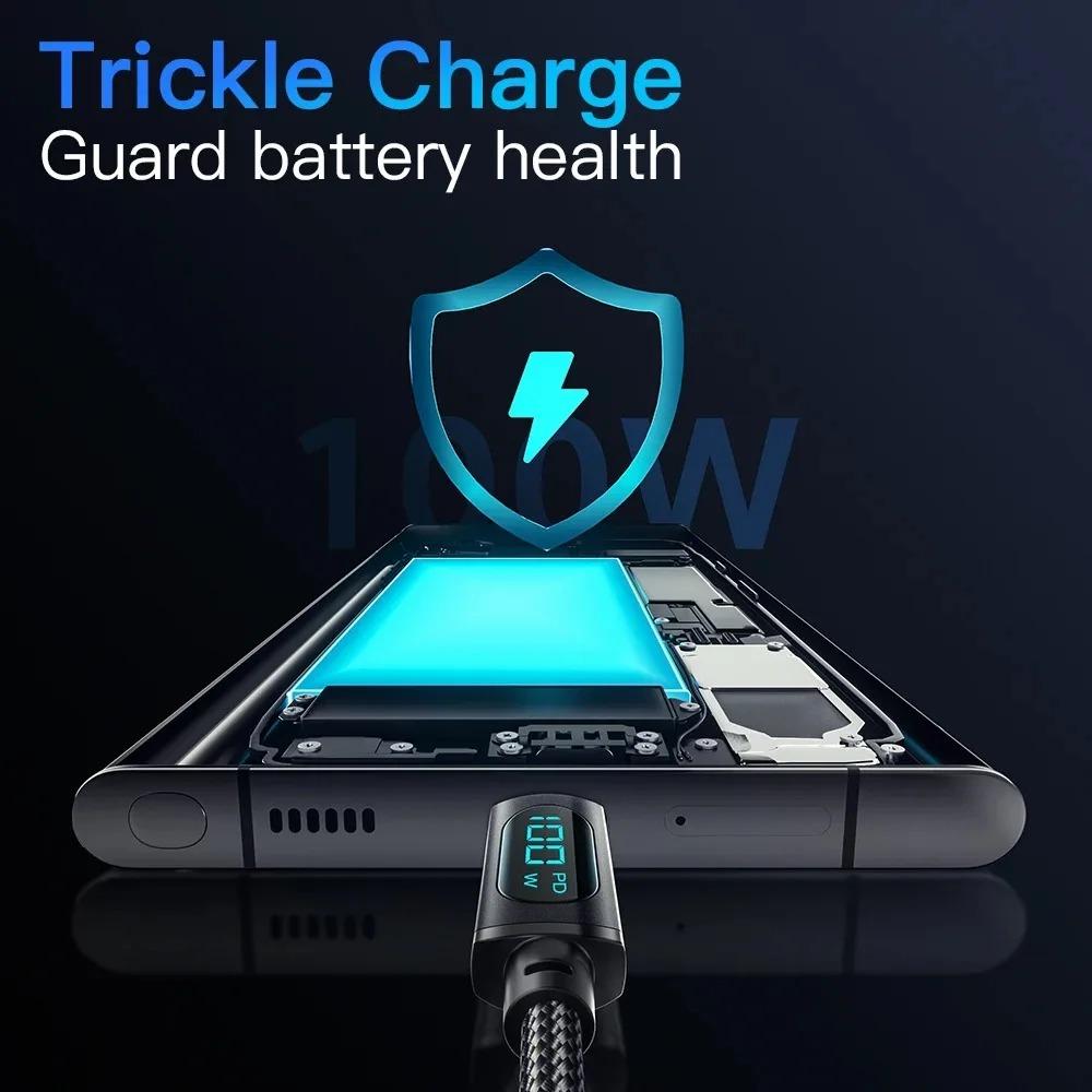 120W USB to Type C Data Cable LED Display 100W Dual USB C Fast Charging Data Cord 1/1.5/2M Portable PD Fast Charge Line For Home